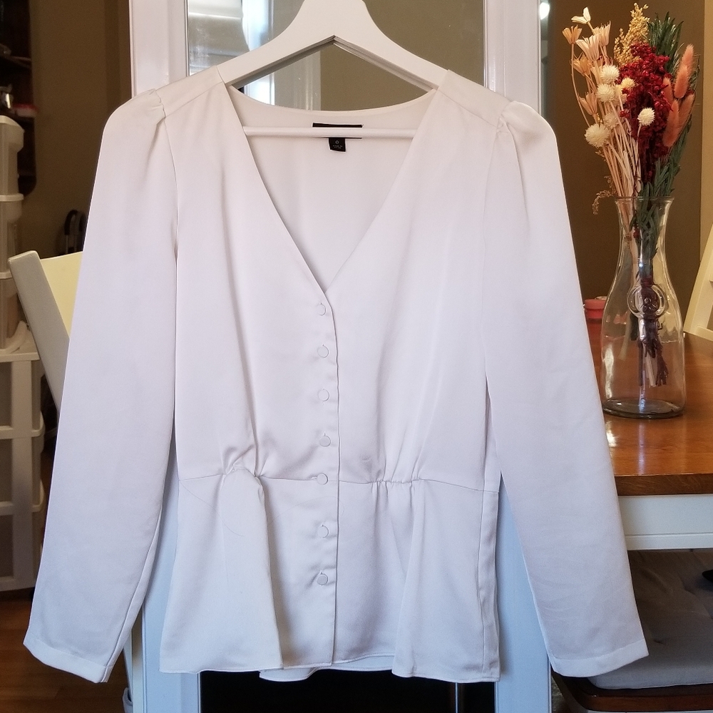 JCrew White Silky Peplum Top